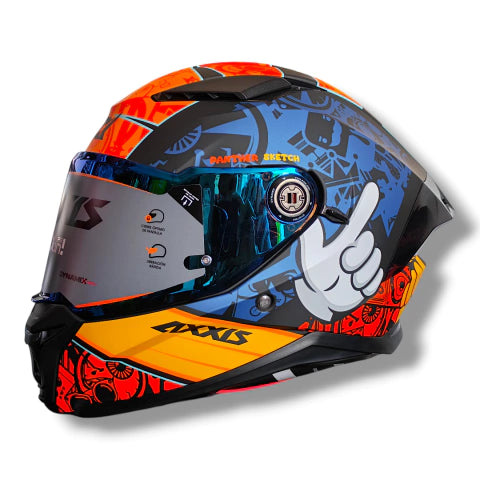 Casco Axxis Panther Sketch Azul/Naranja Mate