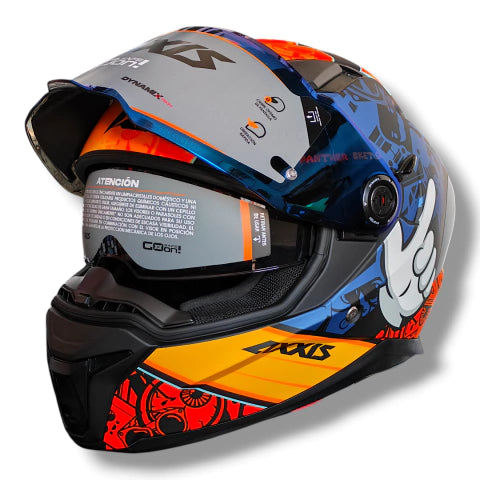 Casco Axxis Panther Sketch Azul/Naranja Mate