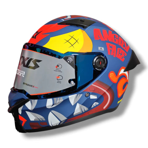 Casco integral Axxis Fenix Angry Face Azul Mate